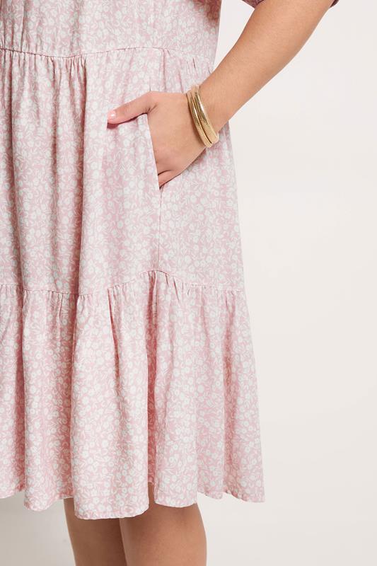YOURS Plus Size Pink Ditsy Tiered Mini Smock Dress | Yours Clothing 4