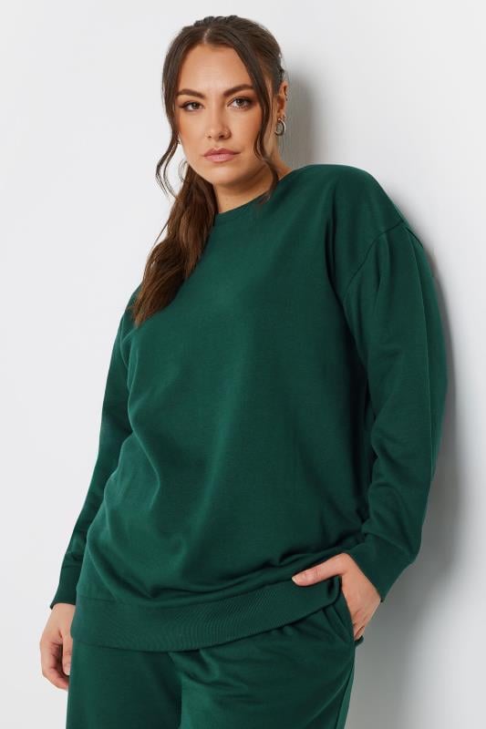 Plus Size  YOURS Curve Forest Green Crew Neck Sweatshirt