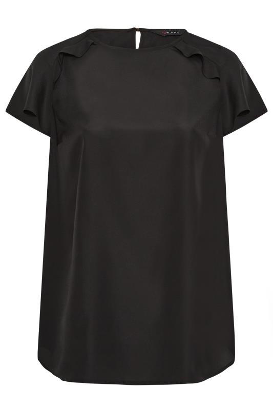 YOURS Plus Size Black Frill Short Sleeve Blouse | Yours Clothing 6