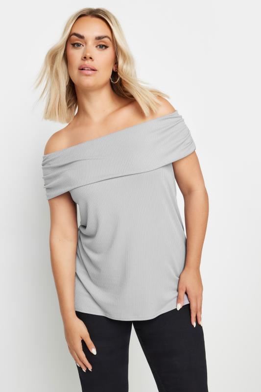 LIMITED COLLECTION Plus Size Grey Bardot Top | Yours Clothing 1