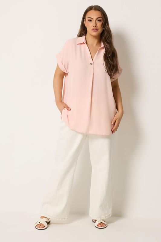 YOURS Plus Size Pink Button Half Placket Blouse | Yours Clothing 1