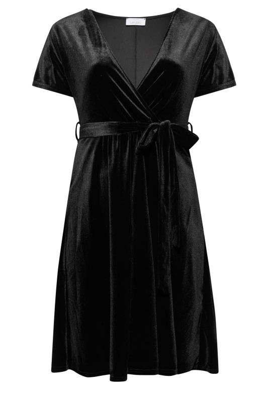 YOURS LONDON Curve Black Velvet Wrap Skater Dress | Yours Clothing 6