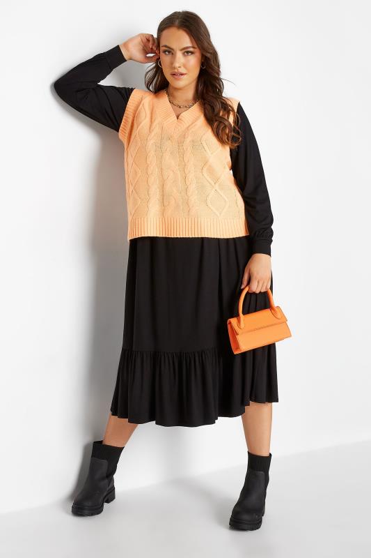 Plus Size Bright Orange Cable Knit Sweater Vest Top | Yours Clothing 2