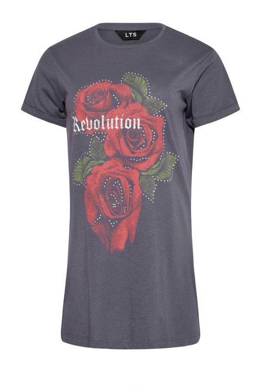 LTS Tall Grey Rose Print T-Shirt 5
