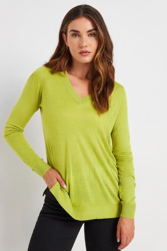 LTS Tall Womens Lime Green Fine Knit V-Neck Jumper | Long Tall Sally 1