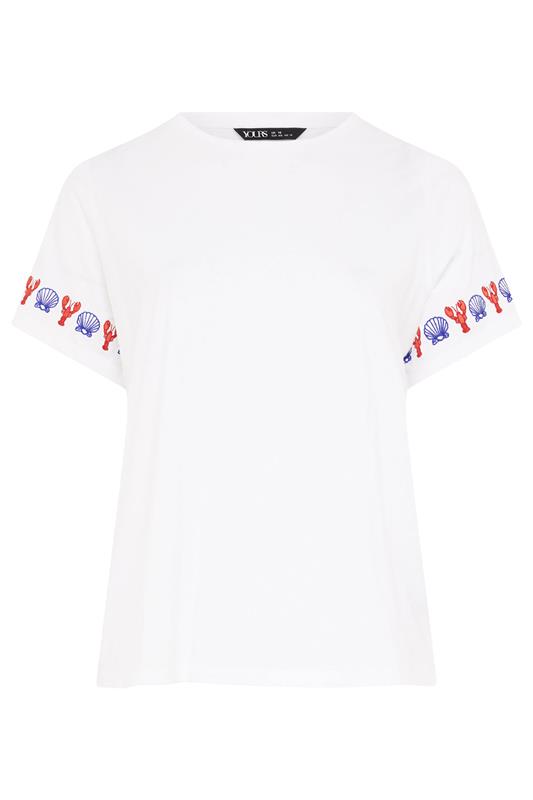 YOURS Plus Size White Embroidered Lobster Sleeve Detail T-Shirt | Yours Clothing 5