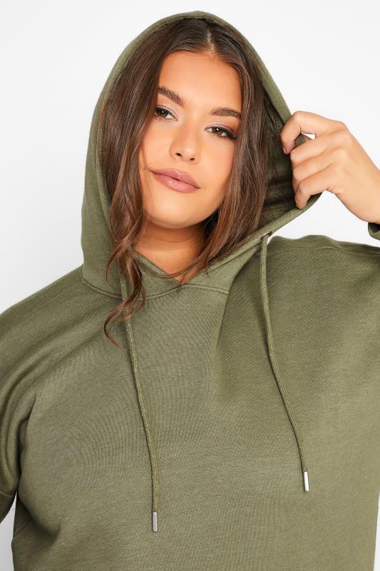 Curve Plus Size Womens Khaki Green Basic Long Sleeve Hoodie | Yours Clothing 4