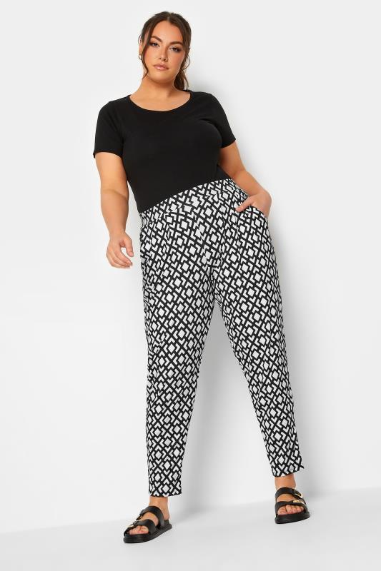 YOURS Curve Monochrome Geometric Print Harem Trouser | Yours Clothing 2