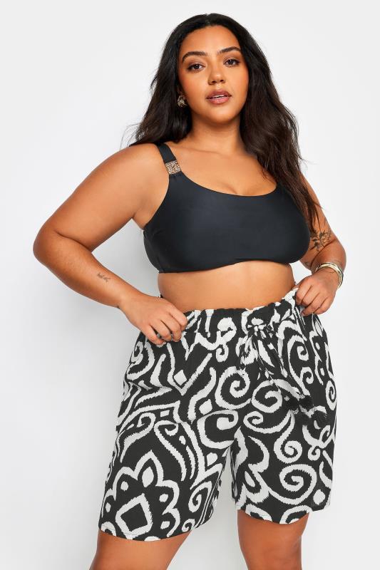  Grande Taille YOURS Curve Black Abstract Print Crinkle Tassel Shorts