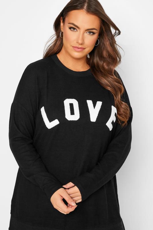 Plus Size Black 'Love' Soft Touch Boucle Jumper | Yours Clothing 4