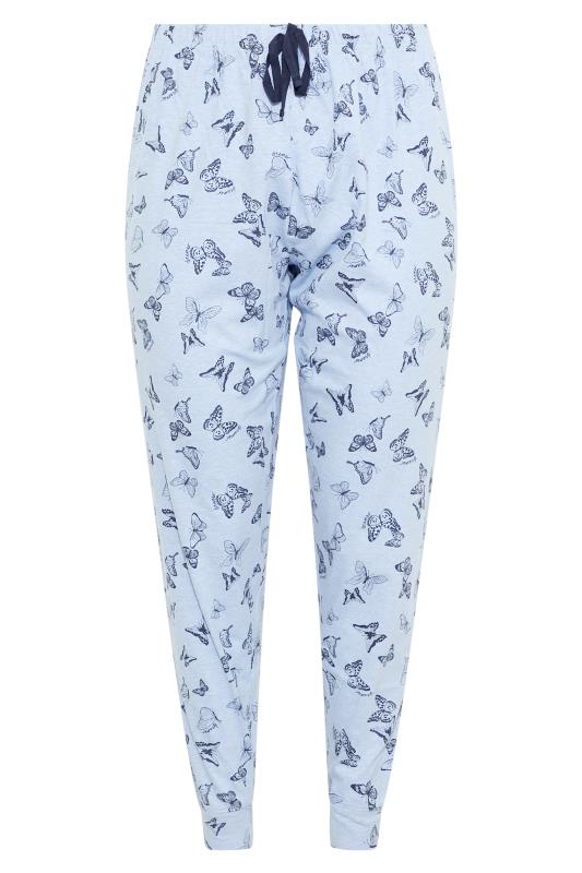 Plus Size Blue Butterfly Print Cuffed Pyjama Bottoms | Yours Clothing  5