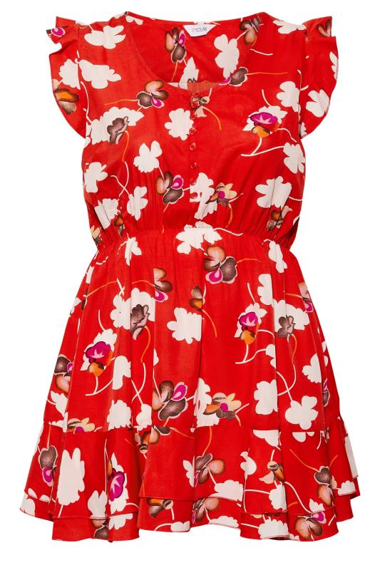 Plus Size Red Floral Print Frill Sleeve Smock Top | Yours Clothing 6