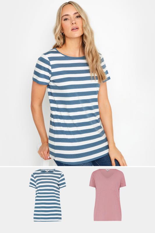 LTS Tall 2 PACK Pink & Blue Stripe T-Shirt | Long Tall Sally 1