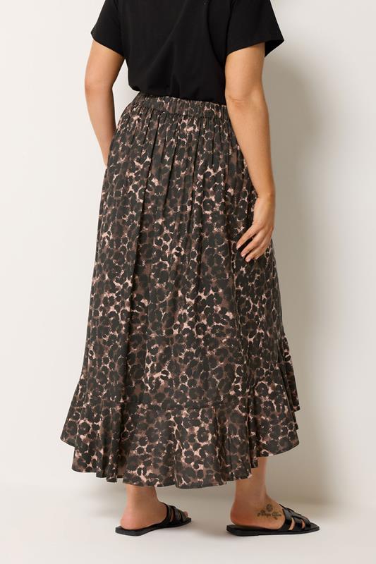 YOURS Plus Size Chocolate Brown Leopard Print Ruffle Skirt | Yours Clothing 5