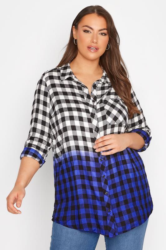 Blue Ombre Check Boyfriend Shirt | Yours Clothing 1