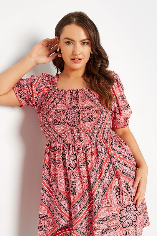 Curve Pink Paisley Print Square Neck Shirred Top_D.jpg