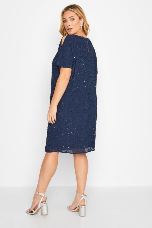 LUXE Plus Size Blue Sequin Hand Embellished Cape Dress | Yours Clothing 3