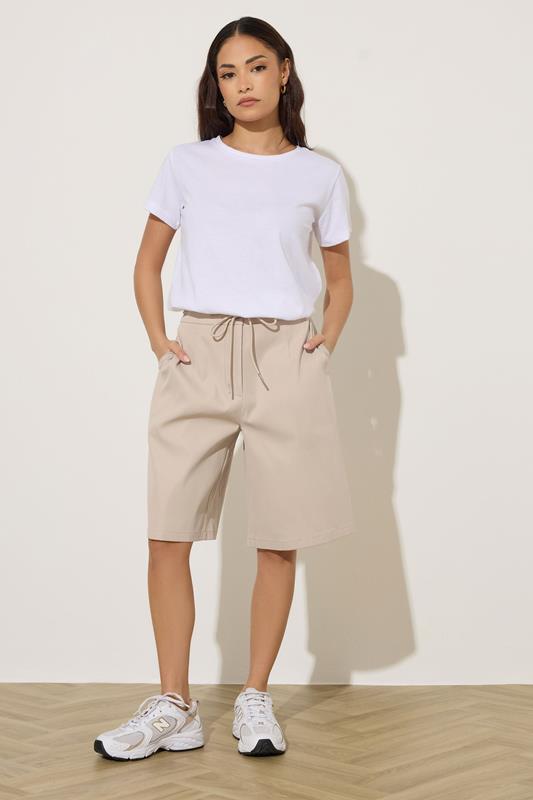 PixieGirl Petite Women's Natural Brown Drawstring Jorts | PixieGirl 2