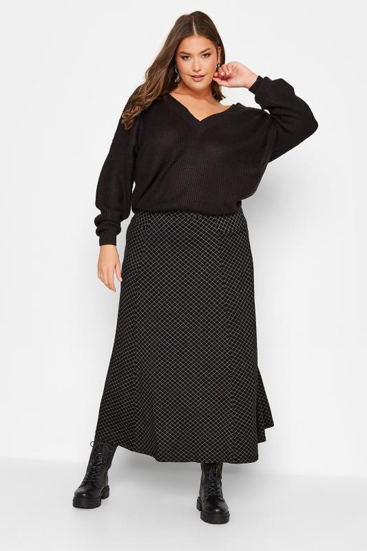 Plus Size Black Diamond Print Maxi Skirt | Yours Clothing 2