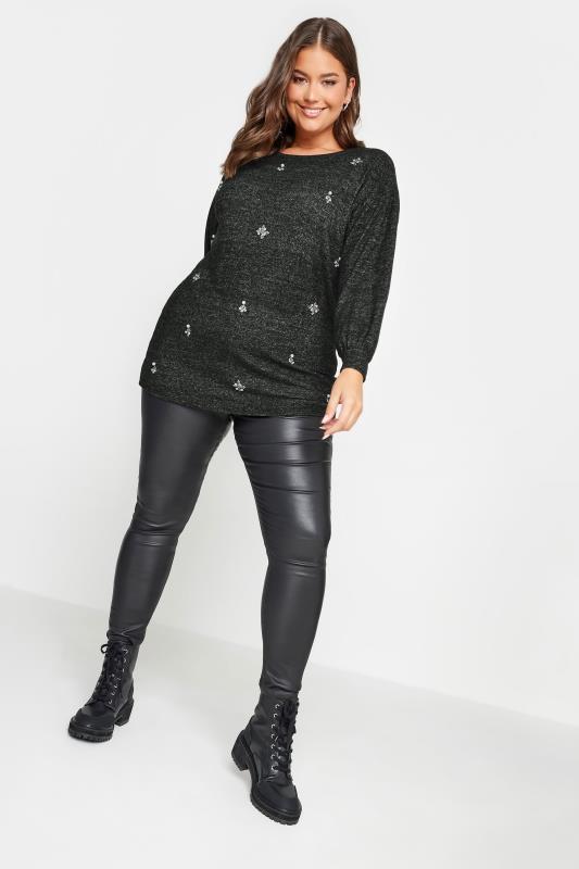 YOURS LUXURY Plus Size Grey Diamante Cluster Soft Touch Jumper | Yours Clothing 2