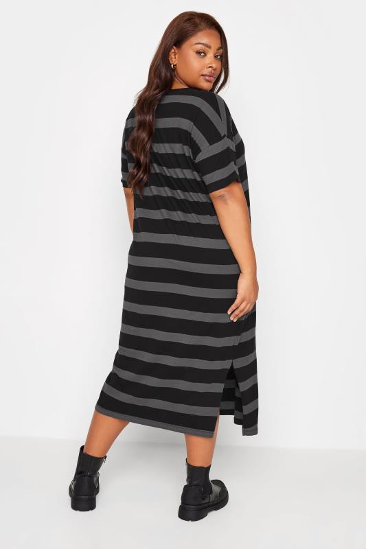 YOURS Plus Size Black Stripe Print Oversized Midaxi T-Shirt Dress | Yours Clothing 4
