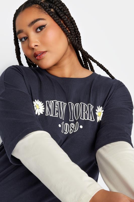YOURS Plus Size Navy Blue 2 In 1 'New York' Print Top | Yours Clothing 4