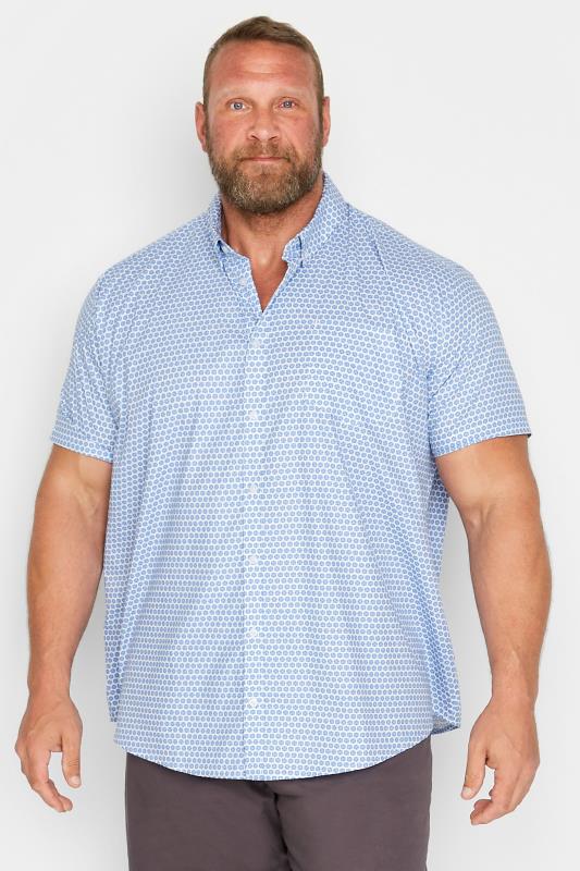 Men's  BadRhino Big & Tall White & Blue Geometric Floral Print Poplin Shirt