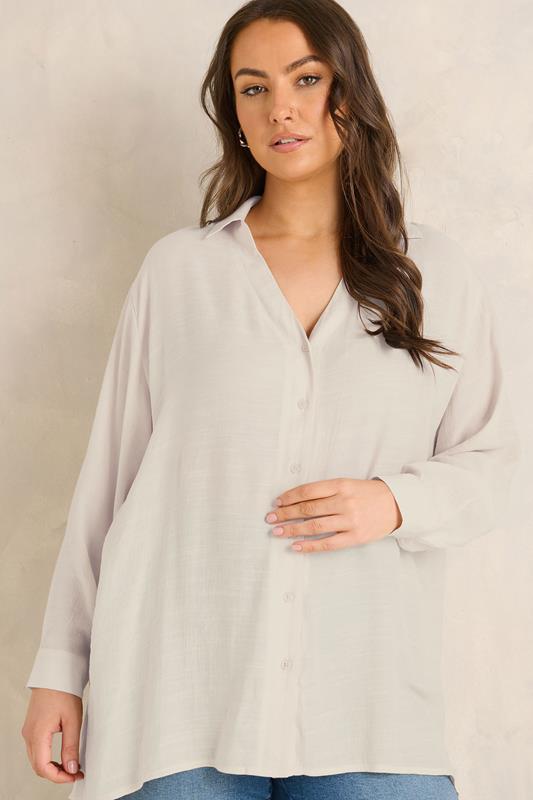  EVANS Curve natuurbruine doorschijnende blouse met lange mouwen