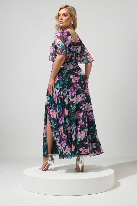 YOURS LONDON Plus Size Black Tropical Mesh Maxi Dress | Yours Clothing 2