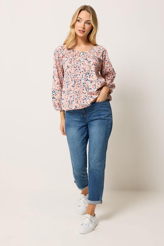 M&Co Orange Floral Button Down Cotton Blouse | M&Co 1