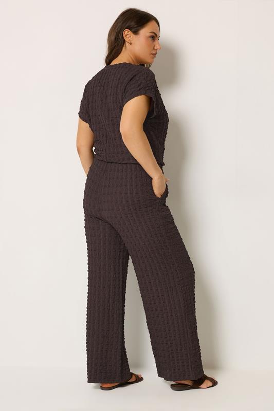 YOURS Plus Size Set Chocolate Brown Set Bubble Textured Top & Trousers | Yours Clothing 2