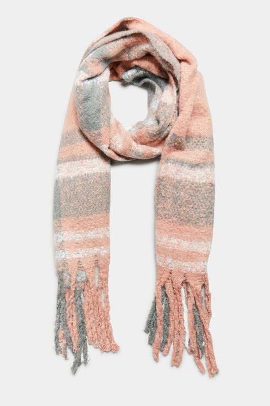 Pink & Grey Check Chunky Tassel Scarf | Yours Clothing 2