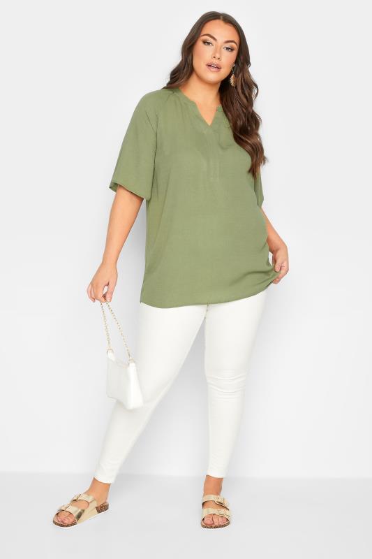 YOURS Plus Size Khaki Green V-Neck Blouse | Yours Clothing 2