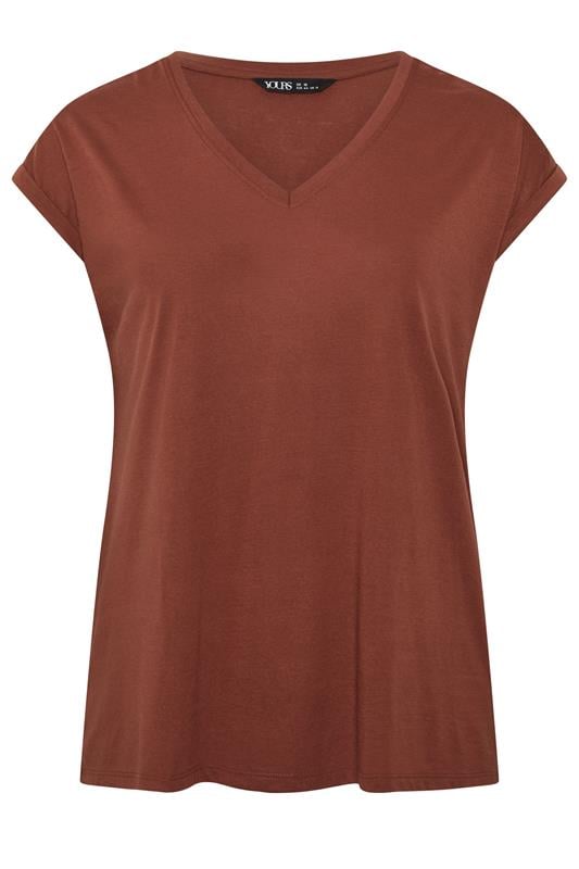 YOURS Plus Size Rust Orange V-Neck Basic T-Shirt | Yours Clothing 5