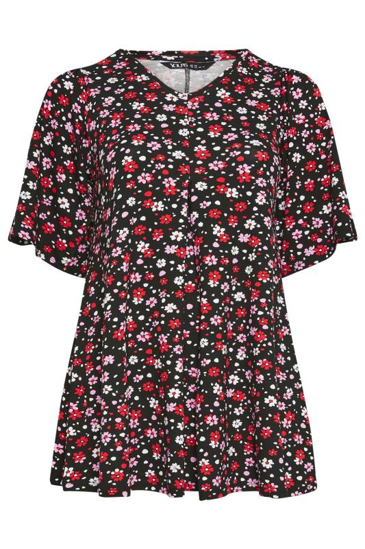 YOURS Plus Size Black Floral Pleated Swing Top | Yours Clothing  5