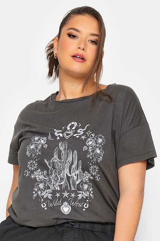 Plus Size  LIMITED COLLECTION Curve Grey 'Wild West' Printed T-Shirt