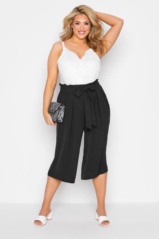 Plus Size Black Paperbag Twill Culottes | Yours Clothing  2