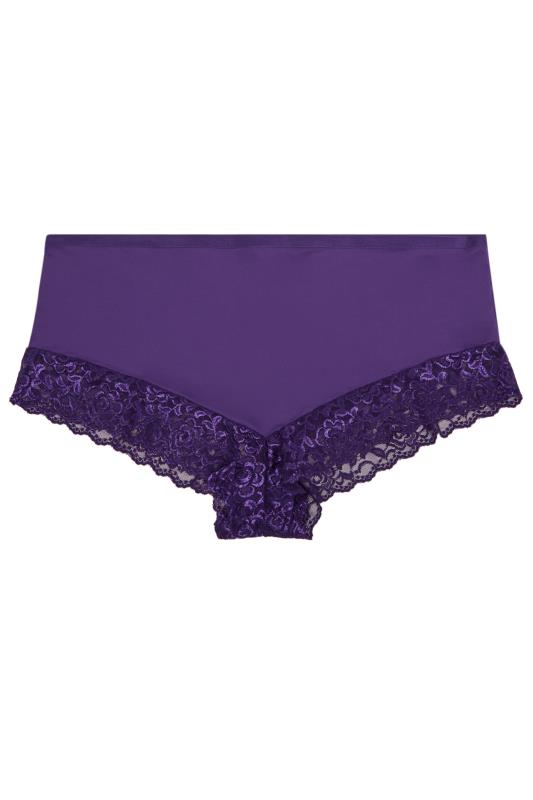 YOURS Curve Dark Purple Hi Shine Lace Trim Full Briefs | Yours Clothing 3