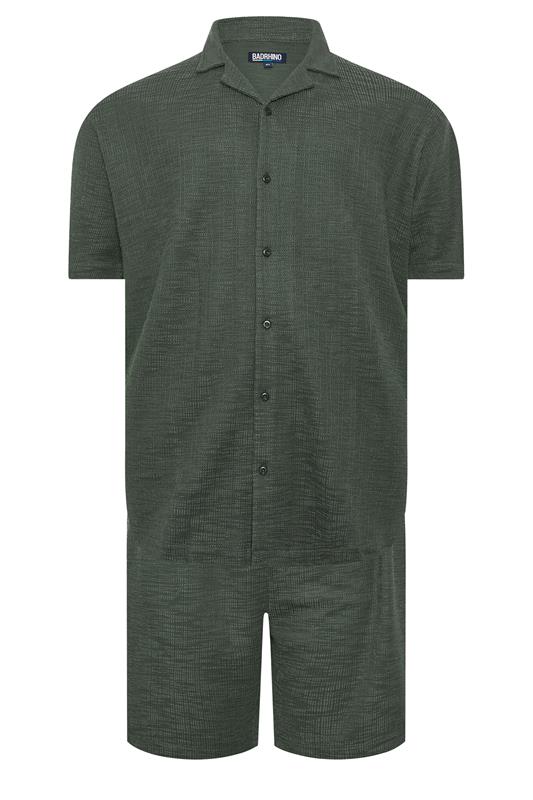 BadRhino Big & Tall Green Textured Revere Shirt & Short Co-ord Set | BadRhino 1