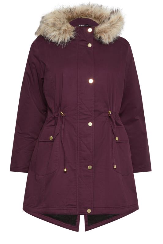 YOURS Curve Plus Size Burgundy Red Faux Fur Parka Coat | Yours Clothing  6