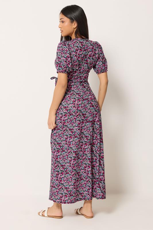 M&Co Petite Pink Ditsy Floral Print Maxi Wrap Dress | M&Co 2