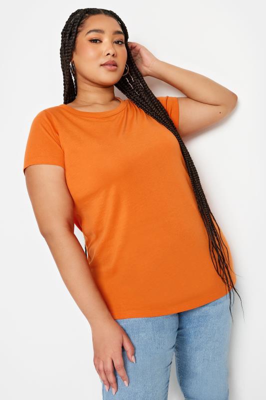 YOURS Plus Size Orange Cotton Blend T-Shirt | Yours Clothing 1