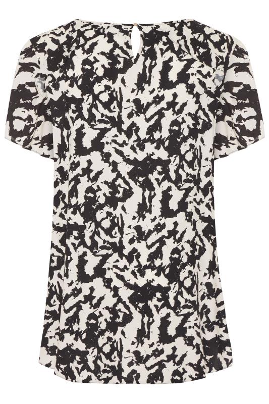 Curve Black & White Abstract Print Frill Shoulder Blouse 6