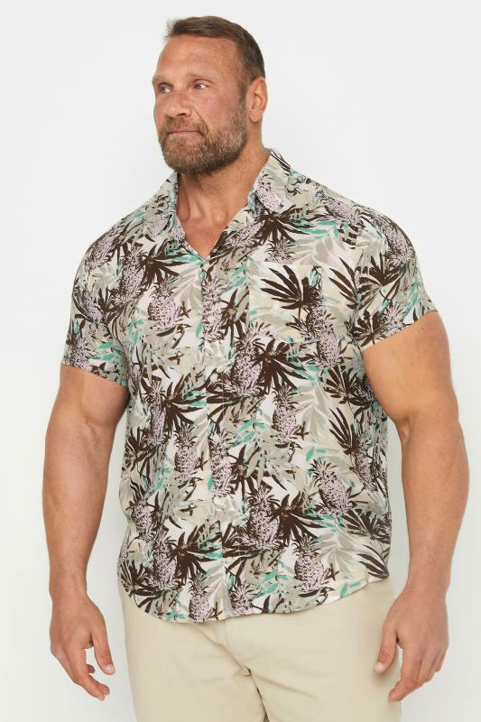 BLEND Big & Tall Brown Pineapple Print Short Sleeve Shirt | BadRhino 1
