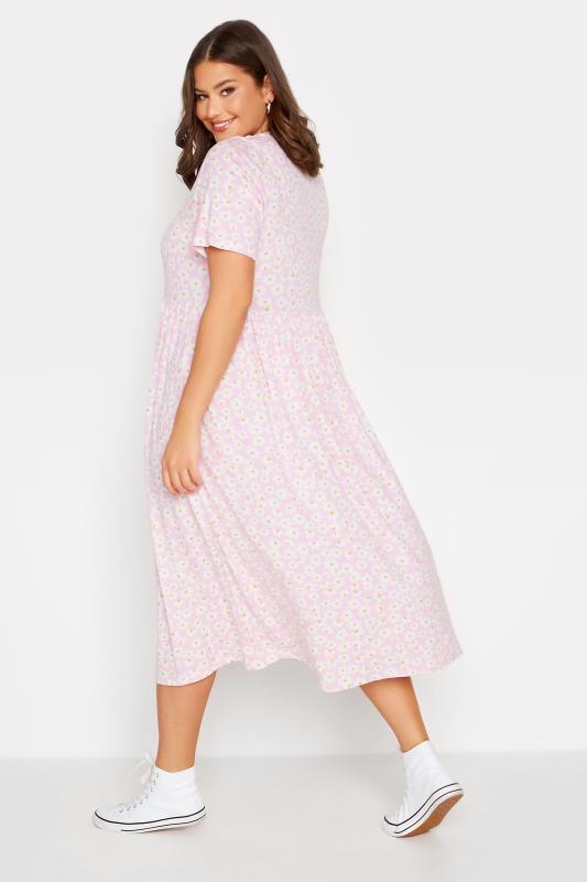 YOURS Curve Plus Size Light Pink Daisy Print Smock Dress 3
