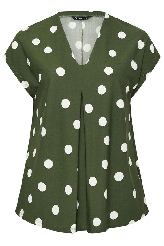 YOURS Plus Size Khaki Green Polka Dot Grown On T-Shirt | Yours Clothing 5