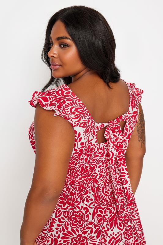YOURS Plus Size Red Paisley Print Frill Sleeve Maxi Dress | Yours Clothing 5