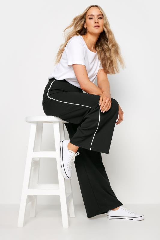 LTS Tall Womens Black & White Side Pipe Detail Wide Leg Trousers | Long Tall Sally 1
