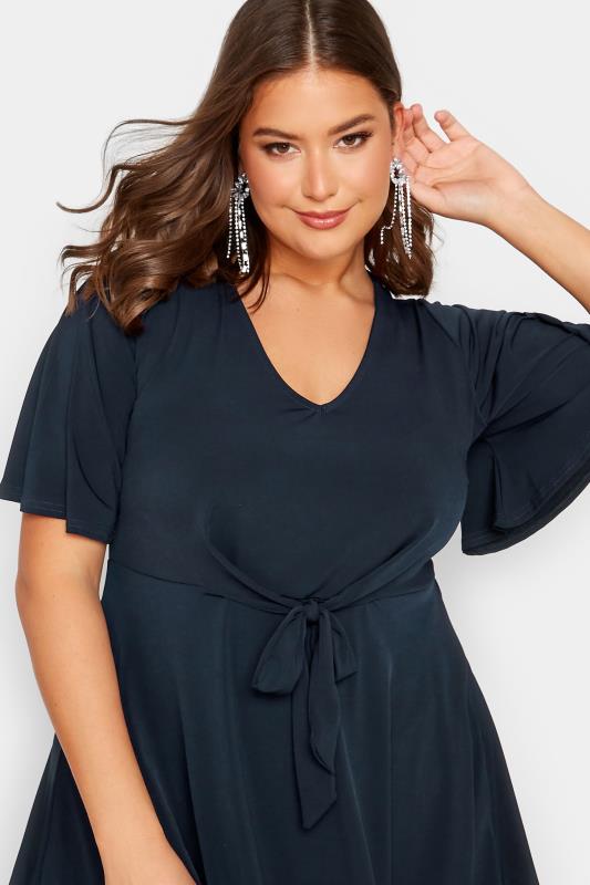 YOURS LONDON Plus Size Navy Blue Tie Front Angel Sleeve Top | Yours Clothing 4