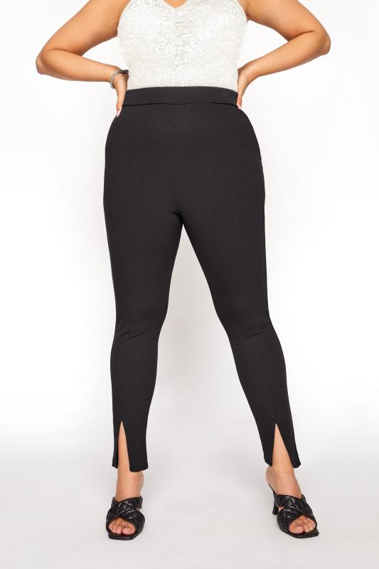 Plus Size Black Scuba Front Split Trousers | Yours Clothing 1